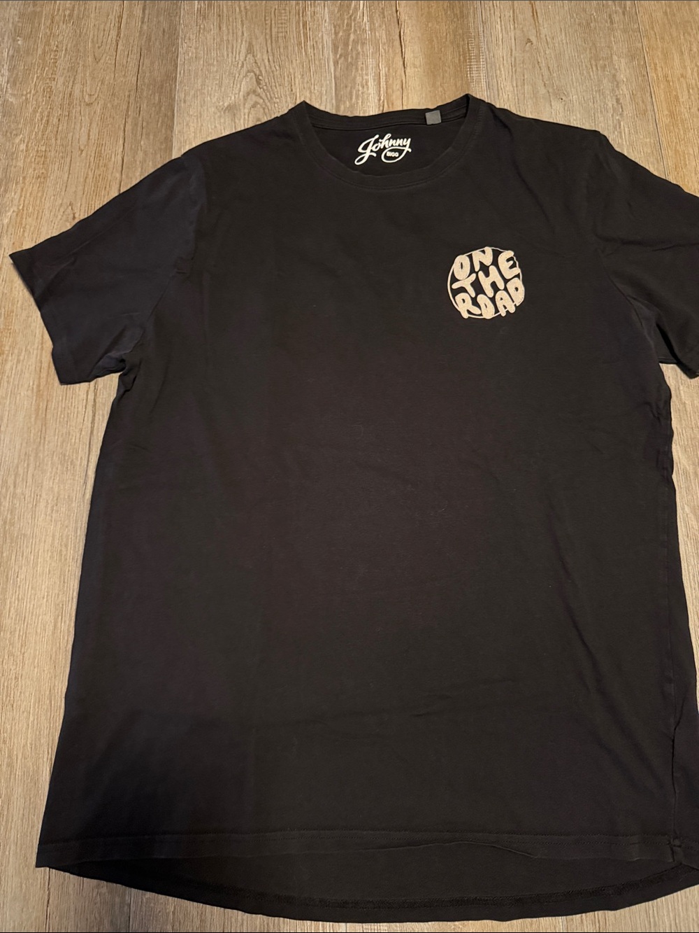 Johnny Bigg Black Tee with Beige "On The Road" Graphic